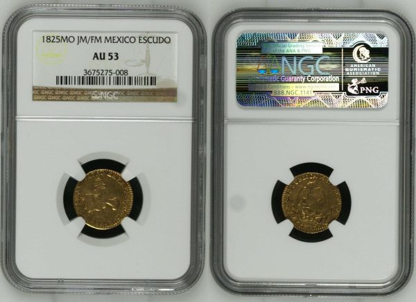 two sides of mexican gold coin in the packaging