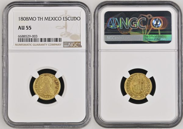 packaging with ancient coin from mexico made of gold