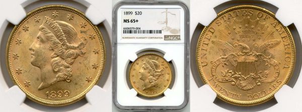 two sides of twenty dollars liberty head coin made of gold