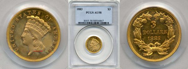 front and back of gold three dollar indian princess head coin