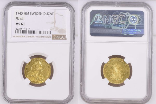 two sides of swede gold coin in the packaging