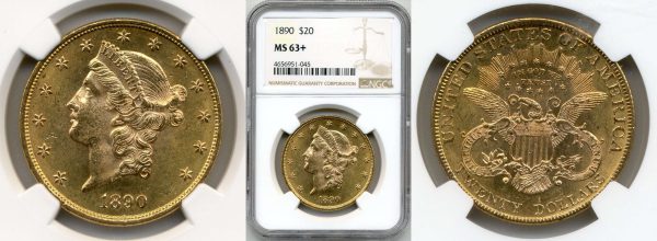 close up to two sides of twenty dollar gold liberty head coin