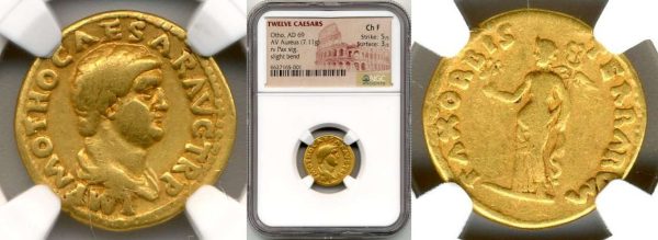 close up to front and back of gold roman coin for online sale