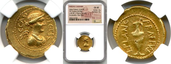 close up to gold coin from roman coins collection