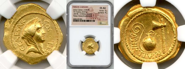 close up to gold coin from roman coins collection