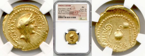close up to gold coin from roman coins collection